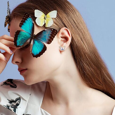 Butterfly Earrings Emerald Earrings Studs Sterling Silver Birthstone Stud Earrings Butterfly Austrian Crystal Earrings for women Girls Anniversary Christmas Birthday Gift (Blue) in Saudi Arabia