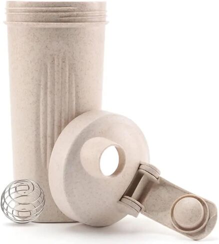 Eco-Friendly Shaker Bottle w/Mixer Ball, 20 oz (600ml) | BPA Free, Wheat Straw | Protein Shakes, Smoothies in Saudi Arabia