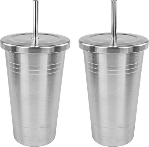 Southern Homewares Stainless Steel Double Walled Insulated Tumbler Cup With Straw Screw Top Spill Resistant Lid 20oz 2 Pack in Saudi Arabia