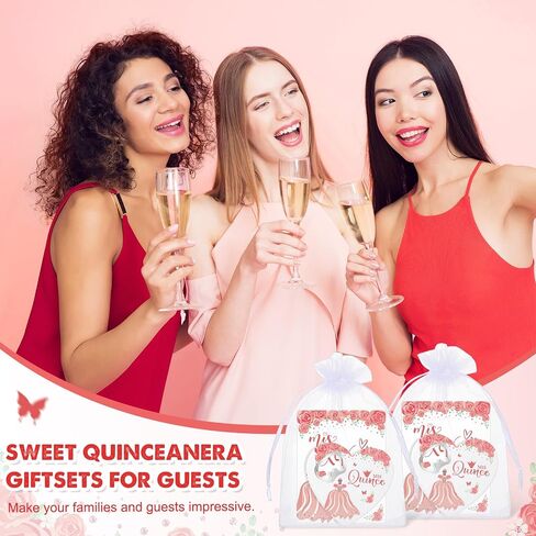 Maxcheck 25 مجموعة من هدايا حفلات Quinceanera للضيوف، فتاحة زجاجات على شكل قلب وردي، 15 مغناطيس ثلاجة، بطاقة شكر لضيوف حفلة Quinceanera، هدية تذكارية للفتيات بعمر 15 عامًا (وردي) in Saudi Arabia