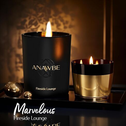 شمعة معطرة من Fireside Lounge، شموع معطرة أنيقة للرجال، شموع الصويا للمنزل، شموع سوداء، وعاء شموع فاخر وصندوق هدايا، احتراق طويل لمدة 45 ساعة، شمعة رجالية ممتازة in Kuwait