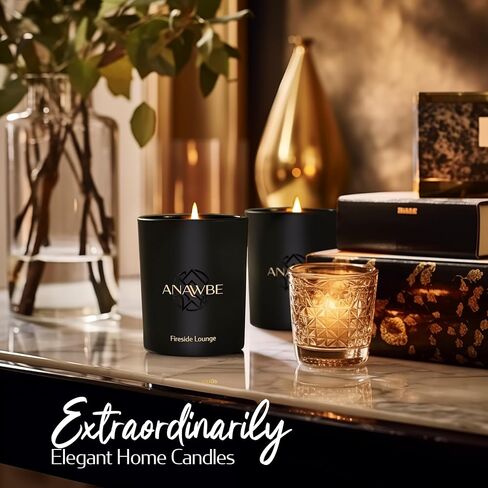 شمعة معطرة من Fireside Lounge، شموع معطرة أنيقة للرجال، شموع الصويا للمنزل، شموع سوداء، وعاء شموع فاخر وصندوق هدايا، احتراق طويل لمدة 45 ساعة، شمعة رجالية ممتازة in Kuwait