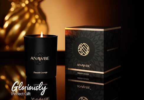 شمعة معطرة من Fireside Lounge، شموع معطرة أنيقة للرجال، شموع الصويا للمنزل، شموع سوداء، وعاء شموع فاخر وصندوق هدايا، احتراق طويل لمدة 45 ساعة، شمعة رجالية ممتازة in Kuwait