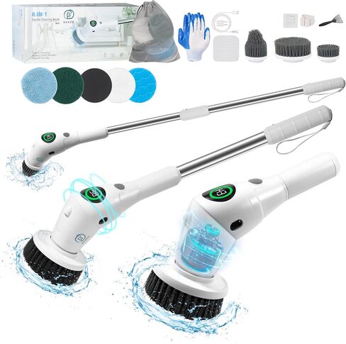 BARZO Electric Spin Scrubber with 8 Replaceable Brush Heads & Cleaning Brush, Upgraded Battery Power Scrubber, Shower Scrubber with Long Handle for Cleaning Tile, Window, Floor, Tub, Car in Saudi Arabia