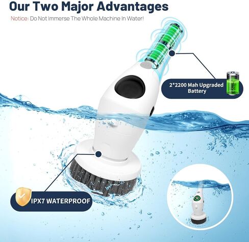 BARZO Electric Spin Scrubber with 8 Replaceable Brush Heads & Cleaning Brush, Upgraded Battery Power Scrubber, Shower Scrubber with Long Handle for Cleaning Tile, Window, Floor, Tub, Car in Saudi Arabia
