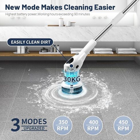 BARZO Electric Spin Scrubber with 8 Replaceable Brush Heads & Cleaning Brush, Upgraded Battery Power Scrubber, Shower Scrubber with Long Handle for Cleaning Tile, Window, Floor, Tub, Car in Saudi Arabia