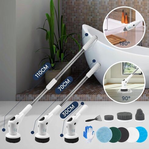 BARZO Electric Spin Scrubber with 8 Replaceable Brush Heads & Cleaning Brush, Upgraded Battery Power Scrubber, Shower Scrubber with Long Handle for Cleaning Tile, Window, Floor, Tub, Car in Saudi Arabia