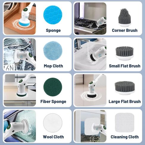 BARZO Electric Spin Scrubber with 8 Replaceable Brush Heads & Cleaning Brush, Upgraded Battery Power Scrubber, Shower Scrubber with Long Handle for Cleaning Tile, Window, Floor, Tub, Car in Saudi Arabia