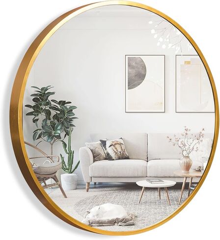 NeuType 36inch Round Mirror Circle Wall Mirror Metal Framed Wall Mirror Large Vanity Hanging Decorative Mirrors for Wall Bathroom Bedroom Living Room (Gold, 36" x 36") in Saudi Arabia