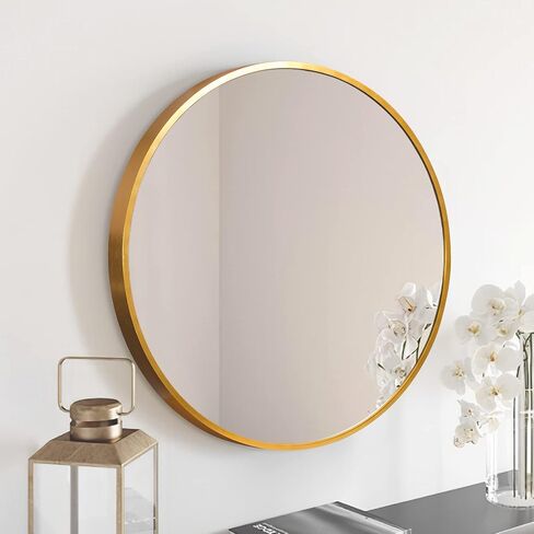 NeuType 36inch Round Mirror Circle Wall Mirror Metal Framed Wall Mirror Large Vanity Hanging Decorative Mirrors for Wall Bathroom Bedroom Living Room (Gold, 36" x 36") in Saudi Arabia