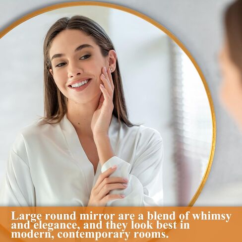 NeuType 36inch Round Mirror Circle Wall Mirror Metal Framed Wall Mirror Large Vanity Hanging Decorative Mirrors for Wall Bathroom Bedroom Living Room (Gold, 36" x 36") in Saudi Arabia