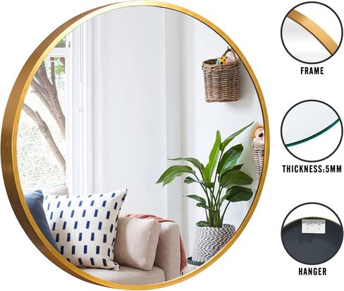 NeuType 36inch Round Mirror Circle Wall Mirror Metal Framed Wall Mirror Large Vanity Hanging Decorative Mirrors for Wall Bathroom Bedroom Living Room (Gold, 36" x 36") in Saudi Arabia