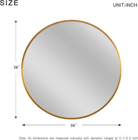 NeuType 36inch Round Mirror Circle Wall Mirror Metal Framed Wall Mirror Large Vanity Hanging Decorative Mirrors for Wall Bathroom Bedroom Living Room (Gold, 36" x 36") in Saudi Arabia