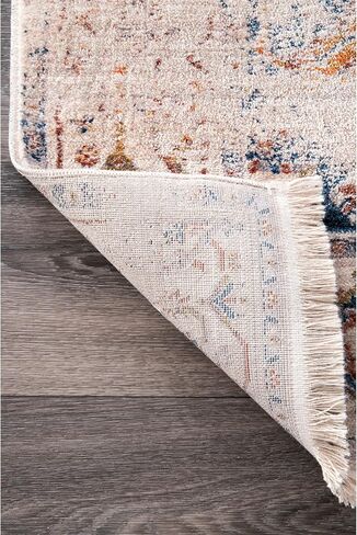 سجادة NuLOOM Harriet Vintage Medallion هامش المنطقة - 8 سجادة منطقة مربعة تقليدية عاجية/متعددة الألوان لغرفة المعيشة وغرفة النوم وغرفة الطعام والمطبخ in Saudi Arabia