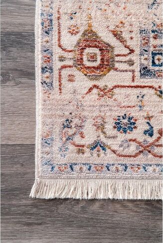 سجادة NuLOOM Harriet Vintage Medallion هامش المنطقة - 8 سجادة منطقة مربعة تقليدية عاجية/متعددة الألوان لغرفة المعيشة وغرفة النوم وغرفة الطعام والمطبخ in Saudi Arabia