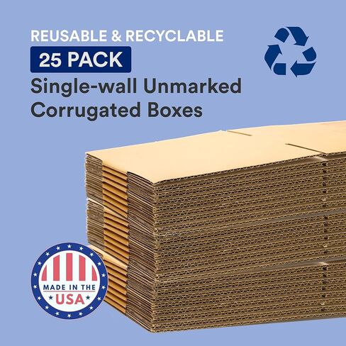 صناديق شحن BOX USA مسطحة مقاس 20 بوصة طول × 14 بوصة عرض × 6 بوصة ارتفاع، 25 عبوة | صندوق من الورق المقوى المموج للتعبئة والنقل والتخزين in Saudi Arabia