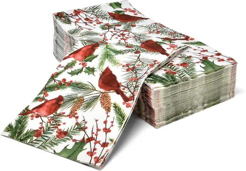 100 Christmas Cardinal Guest Napkins Disposable Paper Red Cardinal Bird with Greenery Dinner Hand Napkin Towel for Home Kitchen Bathroom Powder Room Wedding Winter Holiday Xmas Party Decorative Towels in Saudi Arabia