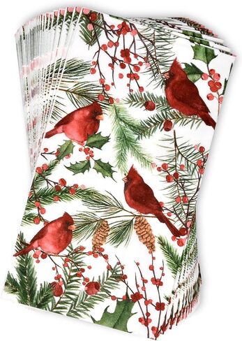 100 Christmas Cardinal Guest Napkins Disposable Paper Red Cardinal Bird with Greenery Dinner Hand Napkin Towel for Home Kitchen Bathroom Powder Room Wedding Winter Holiday Xmas Party Decorative Towels in Saudi Arabia