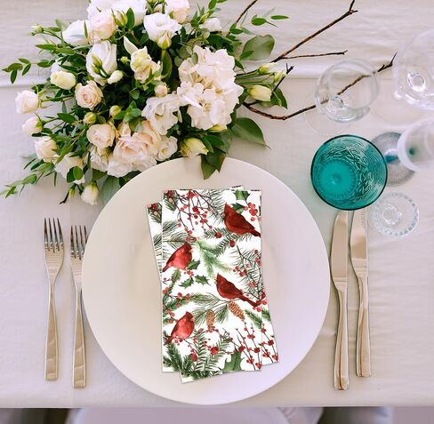100 Christmas Cardinal Guest Napkins Disposable Paper Red Cardinal Bird with Greenery Dinner Hand Napkin Towel for Home Kitchen Bathroom Powder Room Wedding Winter Holiday Xmas Party Decorative Towels in Saudi Arabia