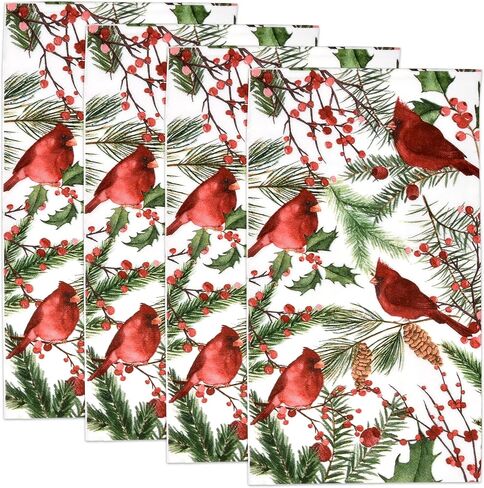 100 Christmas Cardinal Guest Napkins Disposable Paper Red Cardinal Bird with Greenery Dinner Hand Napkin Towel for Home Kitchen Bathroom Powder Room Wedding Winter Holiday Xmas Party Decorative Towels in Saudi Arabia