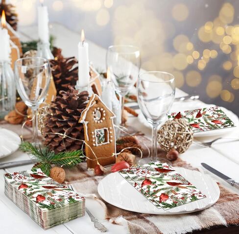 100 Christmas Cardinal Guest Napkins Disposable Paper Red Cardinal Bird with Greenery Dinner Hand Napkin Towel for Home Kitchen Bathroom Powder Room Wedding Winter Holiday Xmas Party Decorative Towels in Saudi Arabia