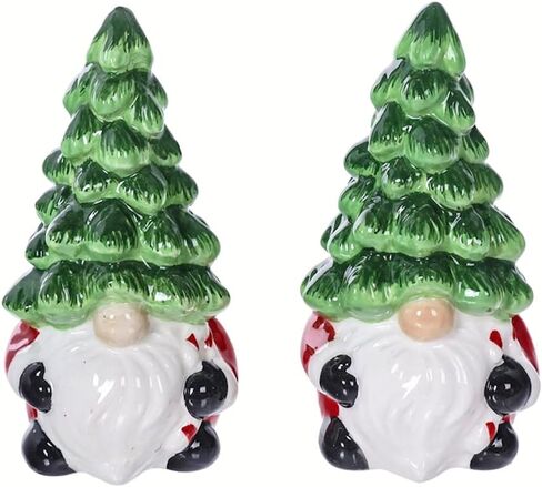 The Bridge Collection Christmas Tree Gnome Salt & Pepper Shakers - Festive Gnome Ceramic Salt & Pepper Shakers - Holiday Kitchen Tabletop Decor in Saudi Arabia