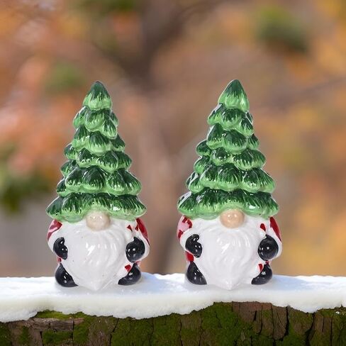 The Bridge Collection Christmas Tree Gnome Salt & Pepper Shakers - Festive Gnome Ceramic Salt & Pepper Shakers - Holiday Kitchen Tabletop Decor in Saudi Arabia