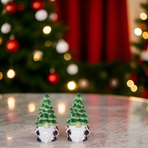 The Bridge Collection Christmas Tree Gnome Salt & Pepper Shakers - Festive Gnome Ceramic Salt & Pepper Shakers - Holiday Kitchen Tabletop Decor in Saudi Arabia