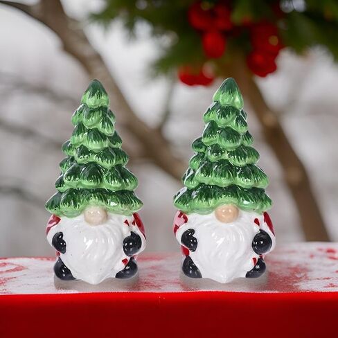 The Bridge Collection Christmas Tree Gnome Salt & Pepper Shakers - Festive Gnome Ceramic Salt & Pepper Shakers - Holiday Kitchen Tabletop Decor in Saudi Arabia