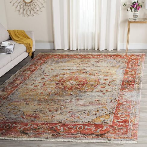 SAFAVIEH Persian Collection Area Rug - 8' x 10', Saffron & Cream, Oriental Distressed Design, Non-Shedding & Easy Care, Ideal for High Traffic Areas in Living Room, Bedroom (VTP435P) in Saudi Arabia