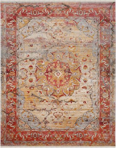 SAFAVIEH Persian Collection Area Rug - 8' x 10', Saffron & Cream, Oriental Distressed Design, Non-Shedding & Easy Care, Ideal for High Traffic Areas in Living Room, Bedroom (VTP435P) in Saudi Arabia