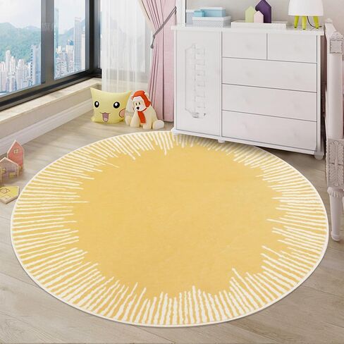 Modern Abstract Area Rug 5Ft Round Chic Sunshine Rug Nonslip Bedroom Carpet for Kids Living Room Sun Floor Mat Circle Throw Rug for Indoor Home Decor, 5.2Ft, Yellow in Saudi Arabia