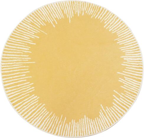 Modern Abstract Area Rug 5Ft Round Chic Sunshine Rug Nonslip Bedroom Carpet for Kids Living Room Sun Floor Mat Circle Throw Rug for Indoor Home Decor, 5.2Ft, Yellow in Saudi Arabia