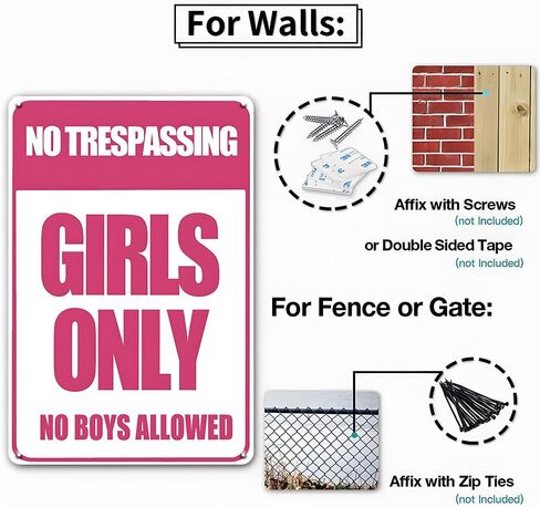 No Boys Allowed Sign for Girls, Girls Only Sign for Bedroom Door, Funny Metal No Trespassing Sign for Girls Cave Room, Bedroom and Dorm Door Wall Decor Gift, 8 x 12 inch in Saudi Arabia