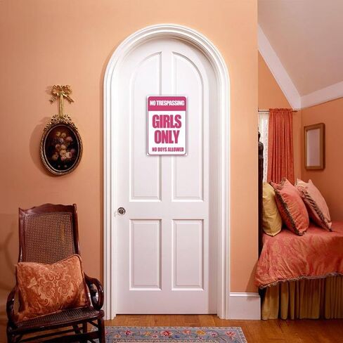 No Boys Allowed Sign for Girls, Girls Only Sign for Bedroom Door, Funny Metal No Trespassing Sign for Girls Cave Room, Bedroom and Dorm Door Wall Decor Gift, 8 x 12 inch in Saudi Arabia
