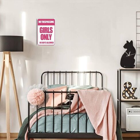 No Boys Allowed Sign for Girls, Girls Only Sign for Bedroom Door, Funny Metal No Trespassing Sign for Girls Cave Room, Bedroom and Dorm Door Wall Decor Gift, 8 x 12 inch in Saudi Arabia