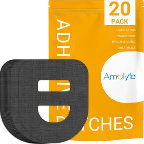 Omnipod 5 Adhesive Patches Waterproof, 20 Pack Amolyfe Omnipod Overpatches with Stretchable Strap, Optimized Split Backing for Easy Use, Breathable, Medical Adhesive (Blk)