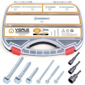 VIGRUE 3/8" 1/4" 5/16" Zinc Plated Large Diameter Concrete Screw Assortment Kit for Anchoring to Masonry, Brick or Block, Includes 2" 3" 4" Length