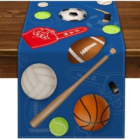 Nepnuser All Star Sport Ball Table Runner for Sports Themed Birthday Party Decorations Superstar Linen Home Kitchen Decor