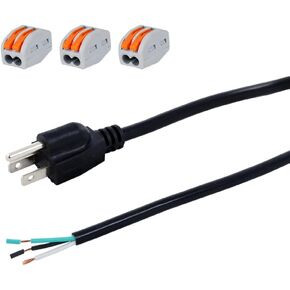 Power Cord Pigtail 3 Prong 18AWG Open Wiring End Heavy Duty SJT Replacement Power Cord 6 Foot Cable NEMA 5-15P Male Wall Plug, Power Cable 10A, 1250W at 125VAC for Garbage Disposal
