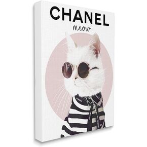 Stupell Industries Chic Kitty Cat Meow Glam Fashion Pink Circle, Designed by ROS Ruseva Canvas Wall Art, White, 16x20