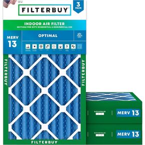 Filterbuy 16x25x4 Air Filter MERV 13 Optimal Defense (3-Pack), Pleated HVAC AC Furnace Air Filters Replacement (Actual Size: 15.50 x 24.50 x 3.63 Inches)