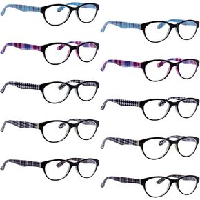 BLUELESS Women's Reading Glasses 10 Pairs Ladies Cat-eye Readers Patterned Design +0.50