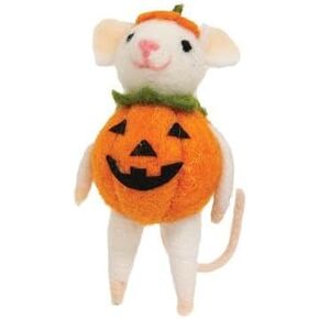 Felted Halloween Pumpkin Mouse Critter Ornament