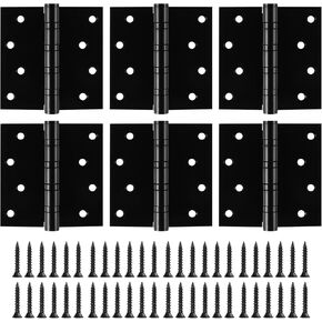 6 Pack Ball Bearing Door Hinges, 4" (102mm) x 4" (102mm) Heavy Duty Stainless Steel Door Hinges with Square Corners Commercial Grade Stainless Steel Hinges, Black