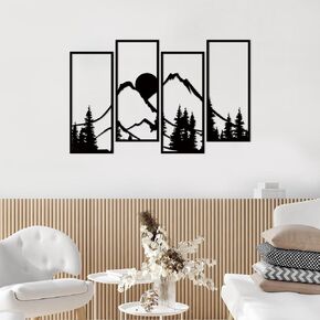 Resama Metal Sunset Mountain Forest Wall Decor Set of 4, Minimalist Line Drawing Large Mountains Wall Art Home Decor for Living Room Bedroom Office (Black,Large)