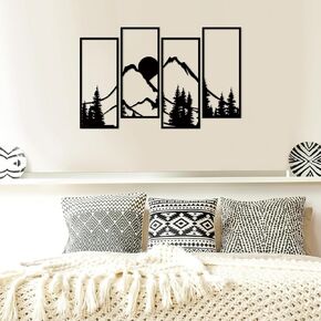 Resama Metal Sunset Mountain Forest Wall Decor Set of 4, Minimalist Line Drawing Large Mountains Wall Art Home Decor for Living Room Bedroom Office (Black,Large)