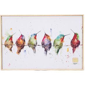 DEMDACO Dean Crouser Hummers On A Wire Watercolor 12 x 8 Wood and Canvas Decorative Wall Art Sign