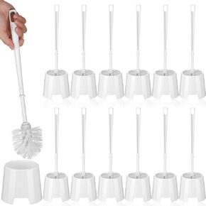 12 Sets Toilet Brush and Holder White Toilet Brush for Bathroom Toilet Bowl Brush Toilet Scrubber with Plastic Holder for Bathroom Cleaning Accessories