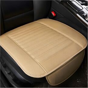 Car Seat Covers for Front Seats, Breathable Leather Cushion Protector, Anti-Slip Driver Seat Padded with Storage Pockets, Universal Car Accessories for Most Cars, SUVs (Beige)